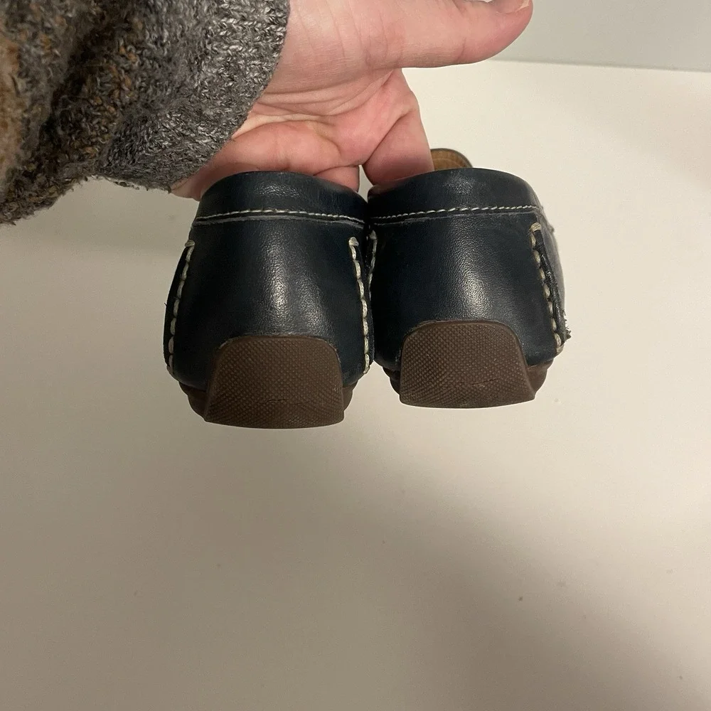 L.L..Bean Women's Sz8.5M‎ Classic Navy Loafers Driving Moccasins Leather Buckles